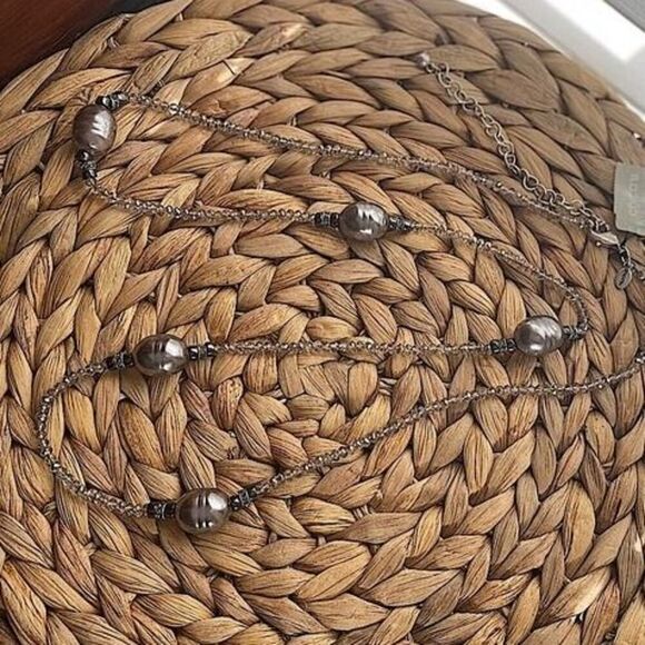 Chico’s Crystal Marcasite & Glass Beads Necklace Pewter Finish 39in Mob Wife - Picture 8 of 9